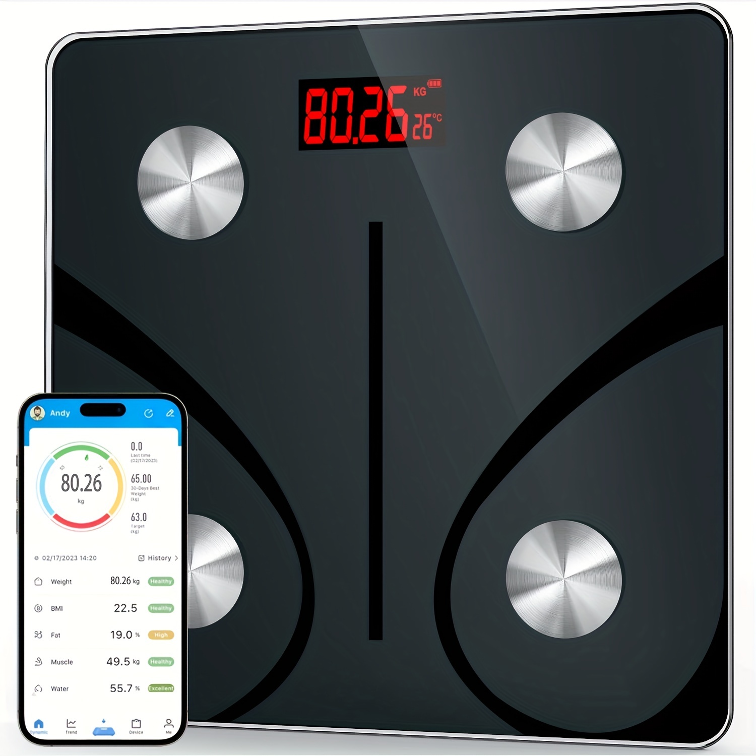 Smart Body Fat Scale With App - Monitors Bmi, Body Fat, Visceral Fat,  Water, Muscle & Bone Mass - 396lbs Capacity - Health Measurement Analyzer -  Temu