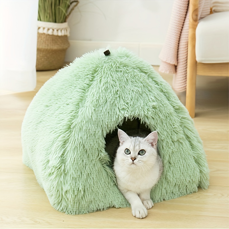 Heated Cat Bed Cave for Indoor Cats - Self Warming Fluffy Donut Pet Bed