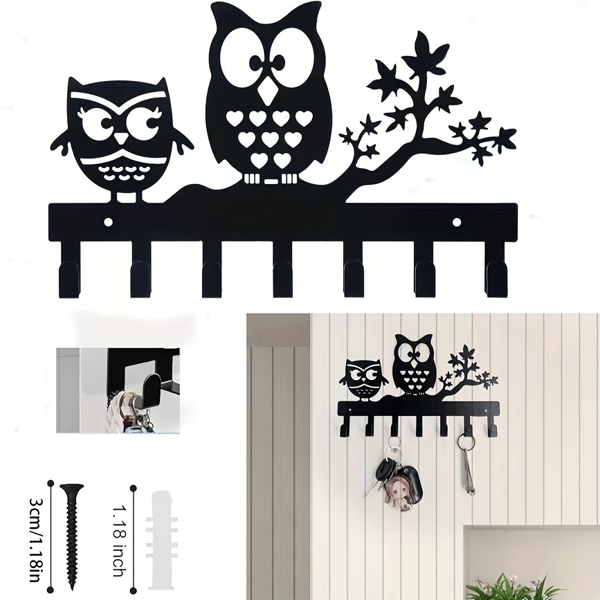 Adhesive Hooks,Wall Hooks for Hanging,Owl Birds Drawing White