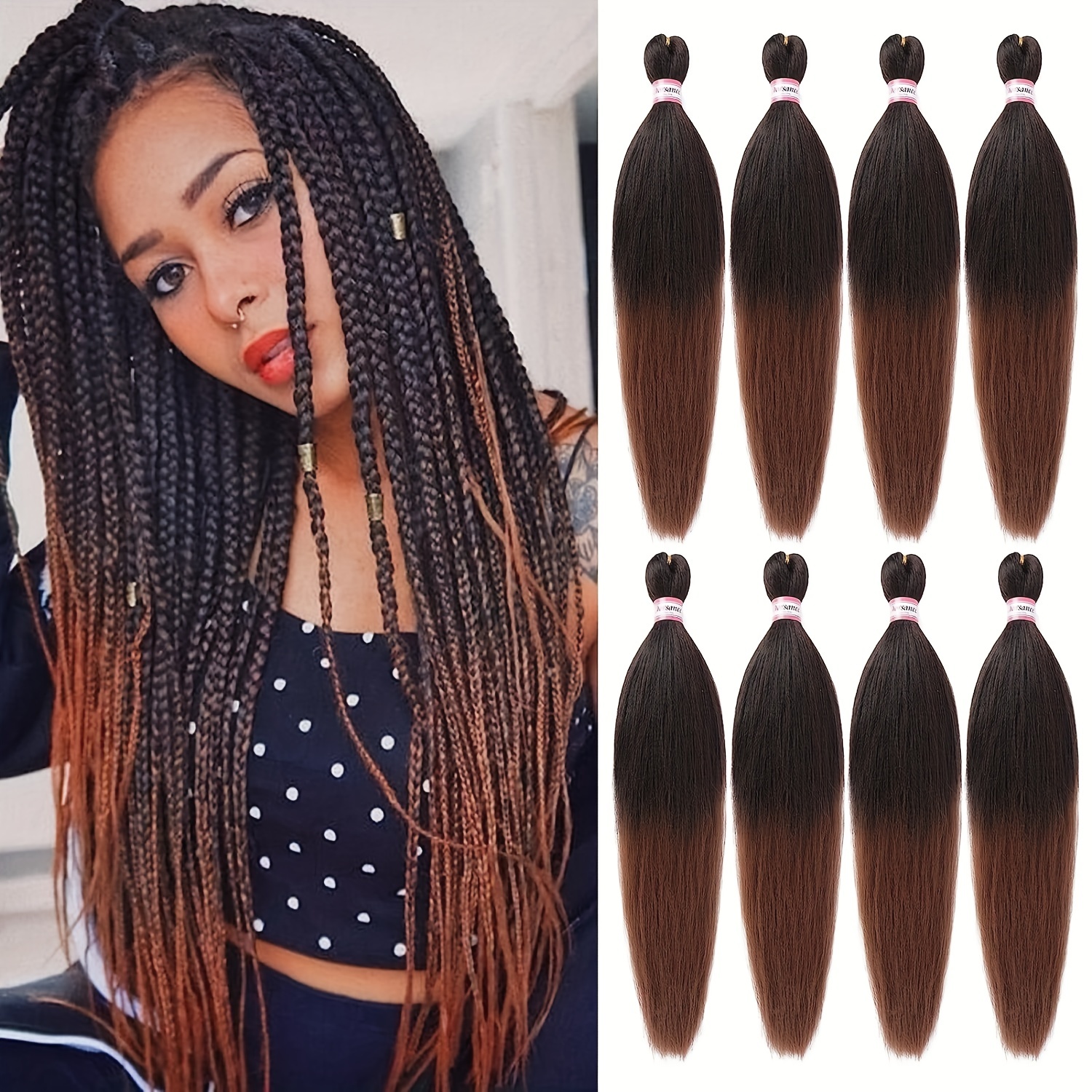 Pre Stretched Braiding Hair 26inch 8 Packs Hot Water Setting Professional Box BR