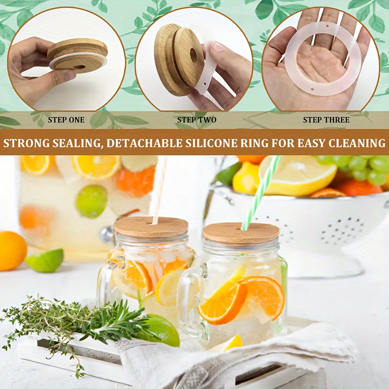 Leak-proof Bamboo Jar Lids With Straw Hole - Reusable Canning Lids