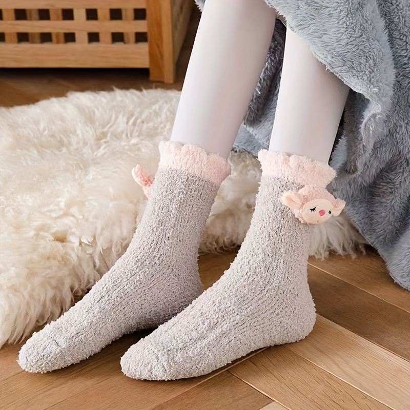 5 Pairs Cartoon Christmas Socks, Warm & Cute Fuzzy Mid Tube Socks, Women's  Stockings & Hosiery