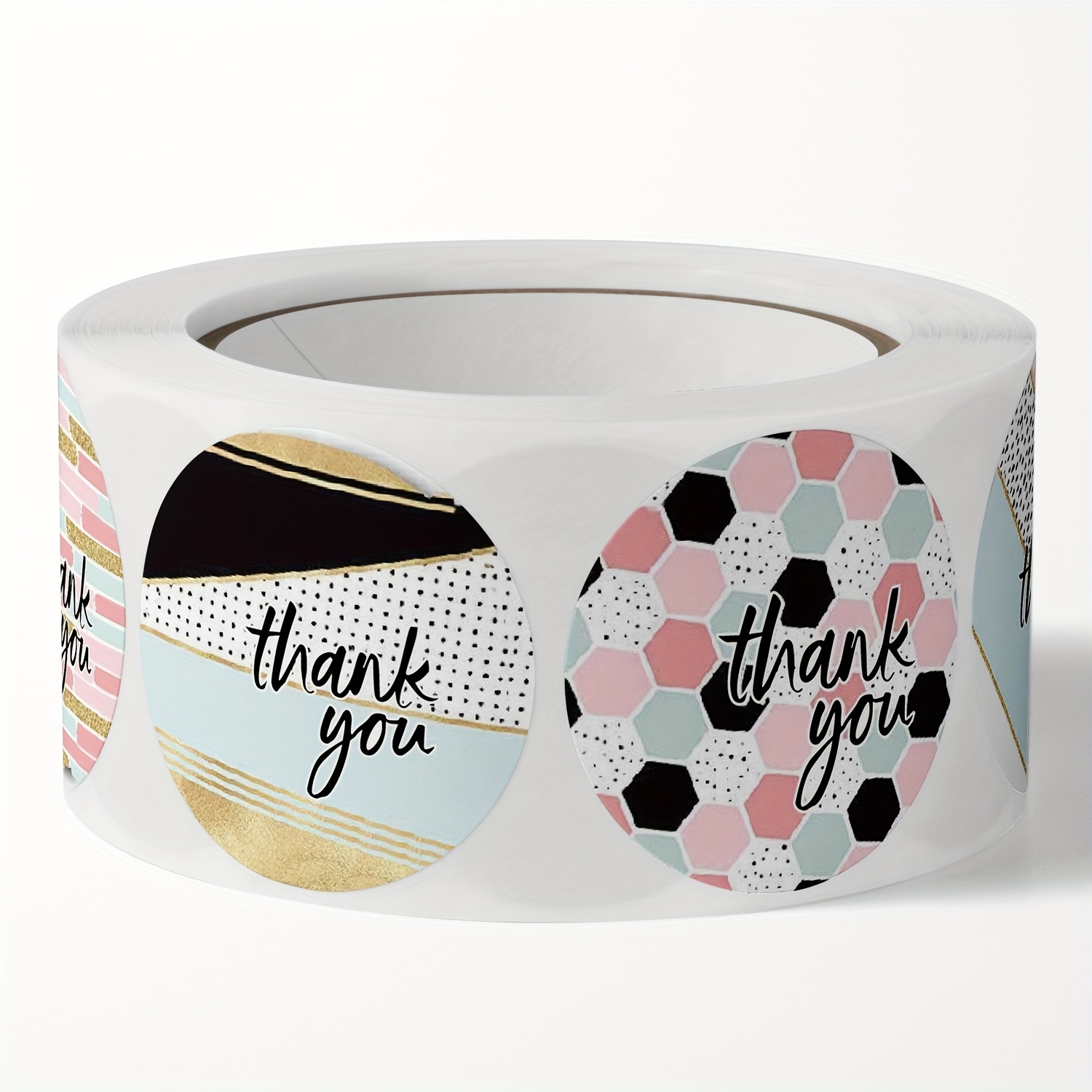 500pcs Thank You Stickers Pink Geometric Pattern Seal Labels
