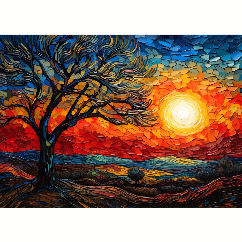 

1pc Large Size 30x40cm/11.8x15.7in Without Frame Diy 5d Diamond Painting, Tree And Sunset, Full Rhinestone Painting, Diamond Art Embroidery Kits, Handmade Home Room Office Wall Decor