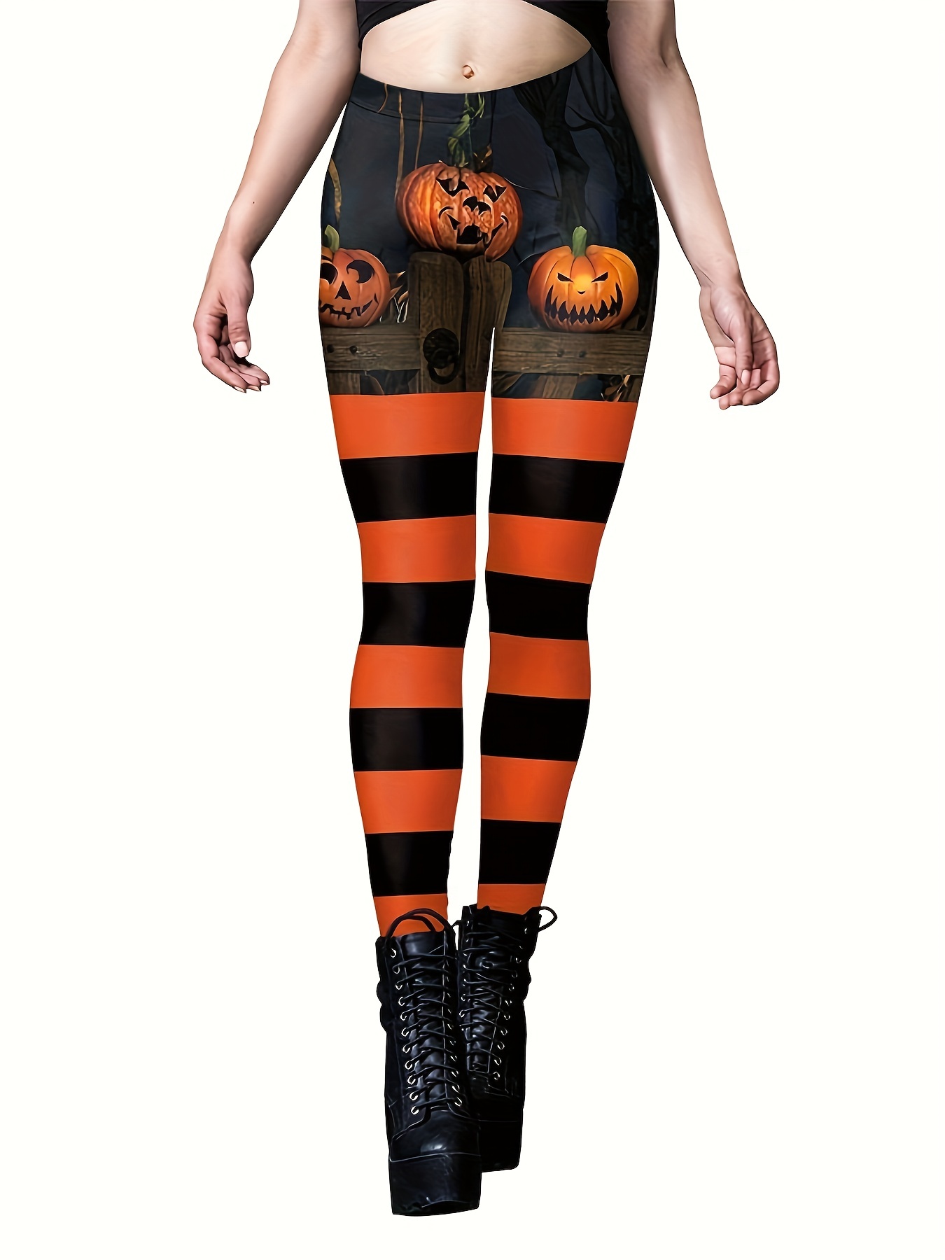 Womens Halloween Pumpkin Stretchy Leggings Ladies Pants Spider Web Bats  Skull