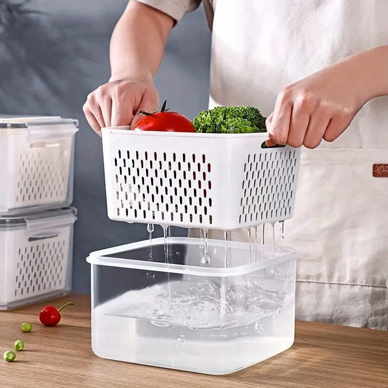 Fruit Vegetable Produce Storage Saver Containers With Lid & Colander,  Plastic Fresh Keeper, Refrigerator Fridge Organizer, For Salad Berry Lettuce  Food Meat Fish Celery - Temu Malaysia