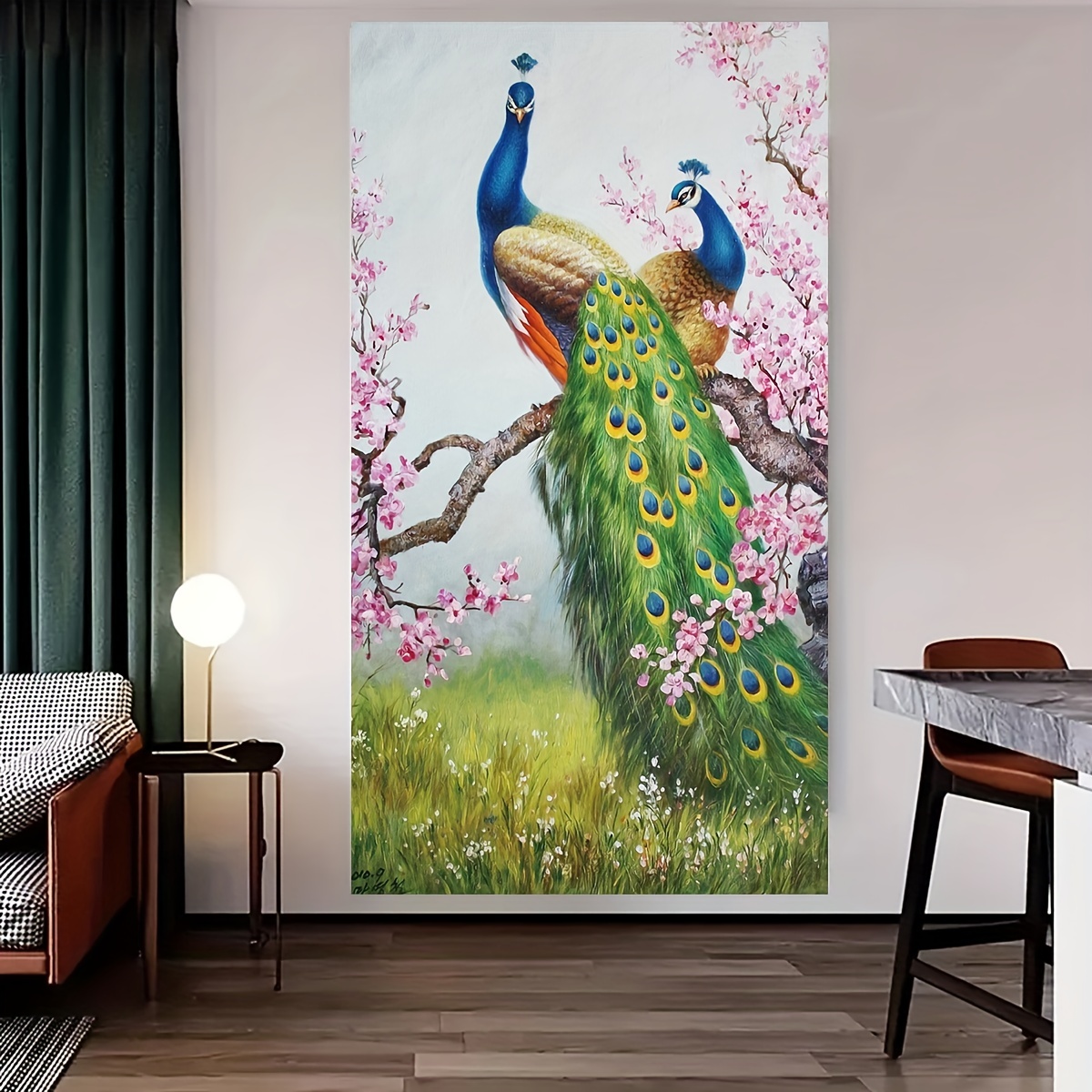Canvas Painting Peacock And Flower Oil Painting Wall Art - Temu
