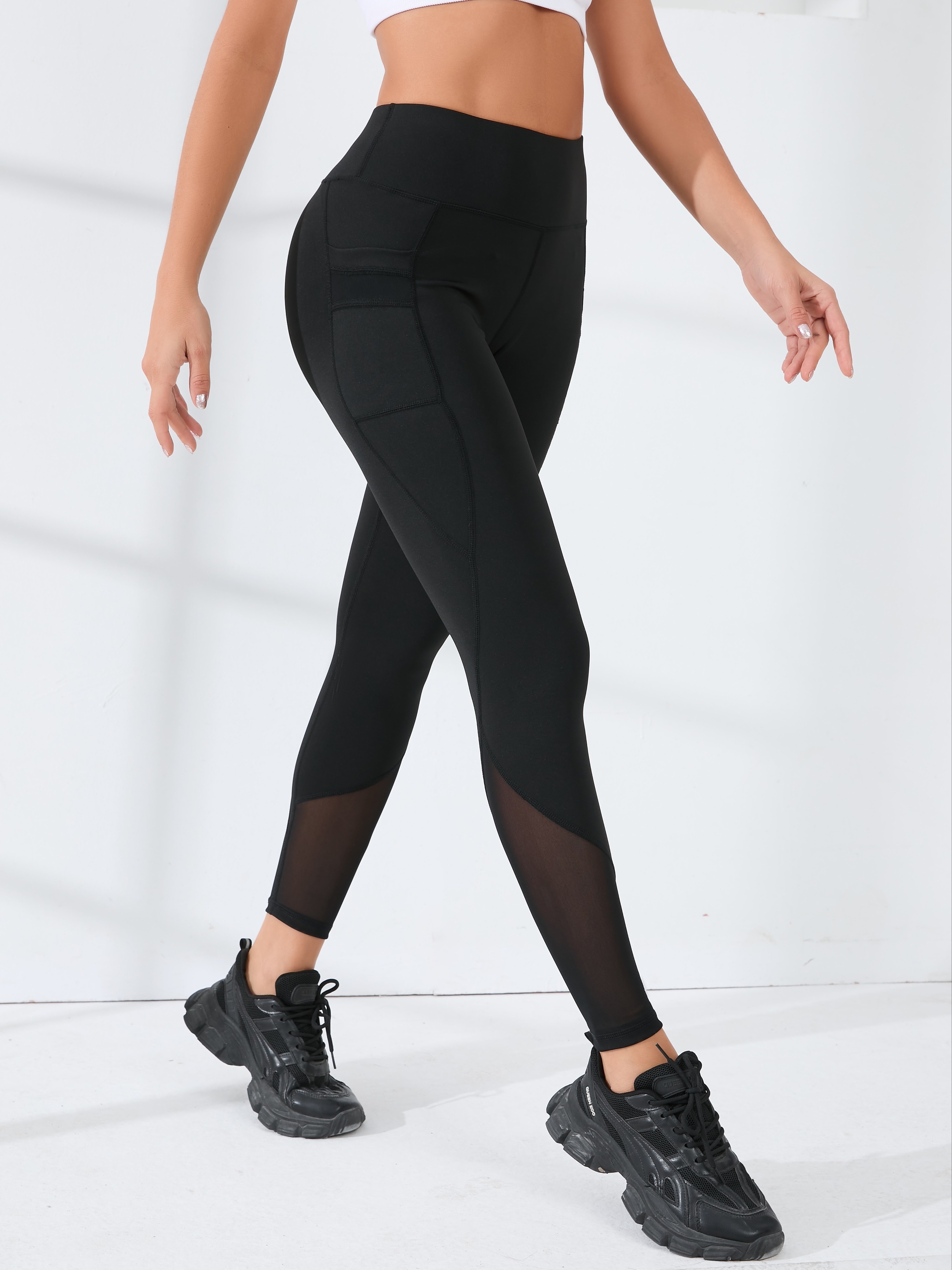 High Waist Stretchy Sports Tight Pants Pocket Slimming Yoga - Temu