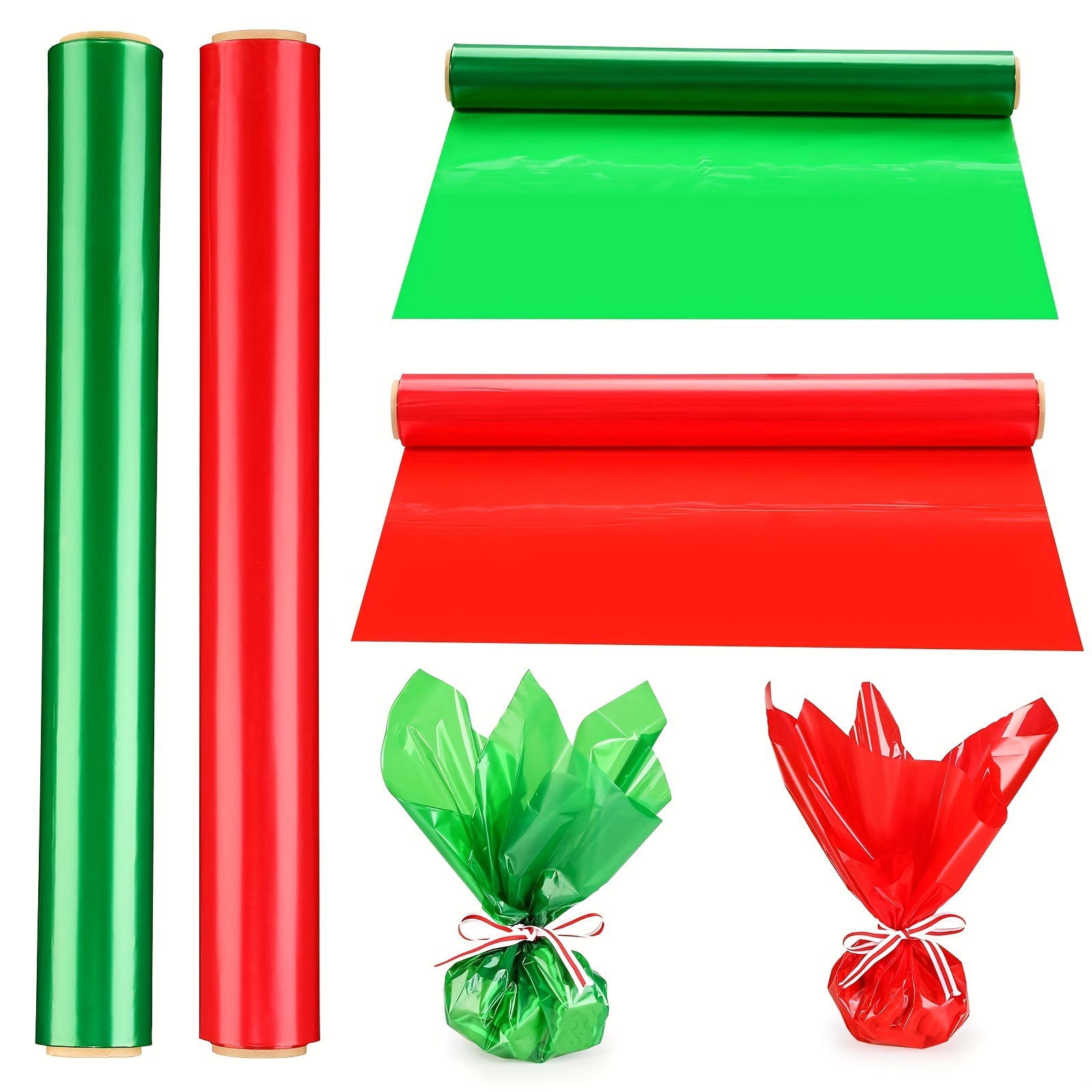 Red Green Christmas Cellophane Wrap Roll ( . Wide X Long X - Temu