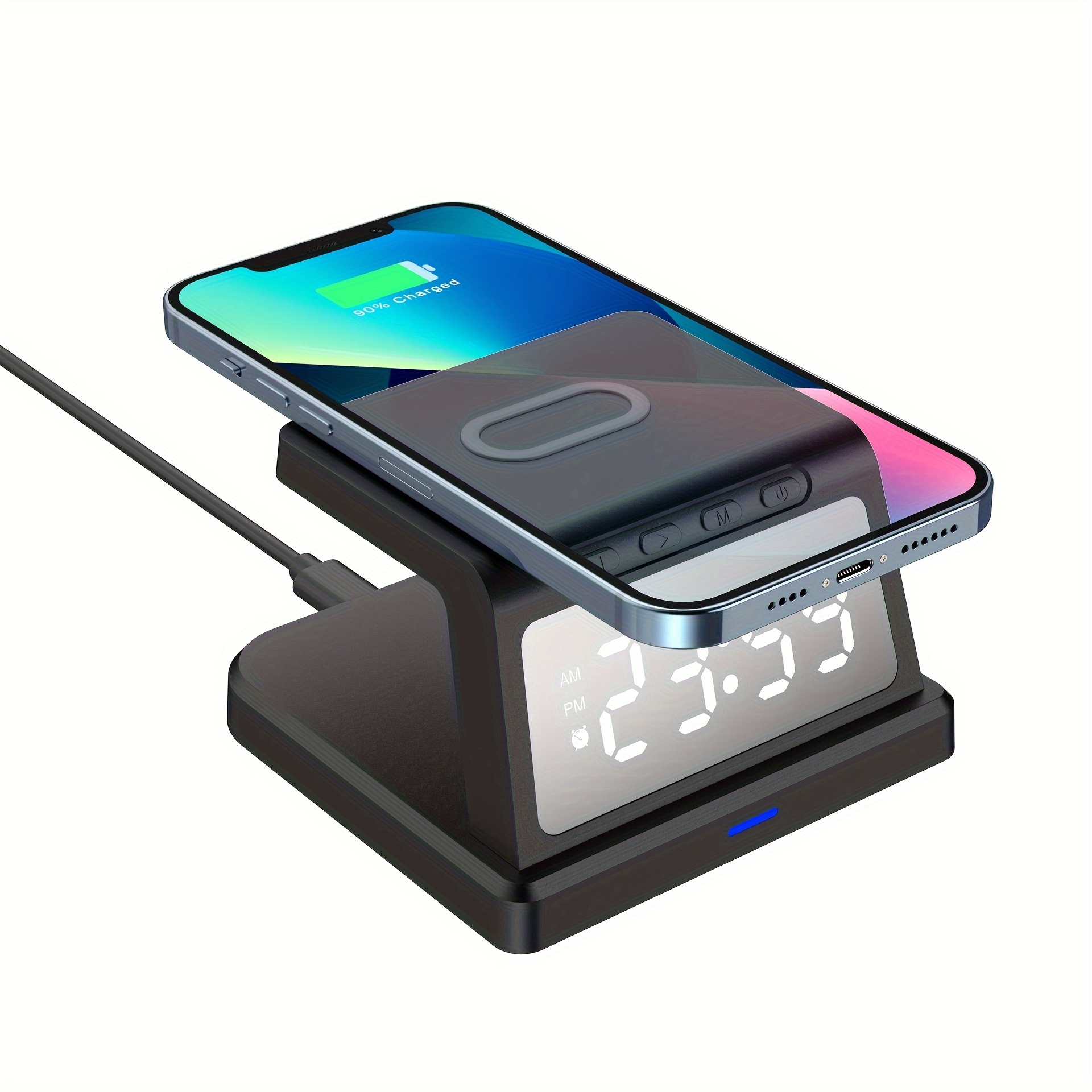 Estación de carga inalámbrica, iPhone 3 en 1, cargador inalámbrico rápido  de 15 W con reloj despertador y luz nocturna, base de carga para iPhone