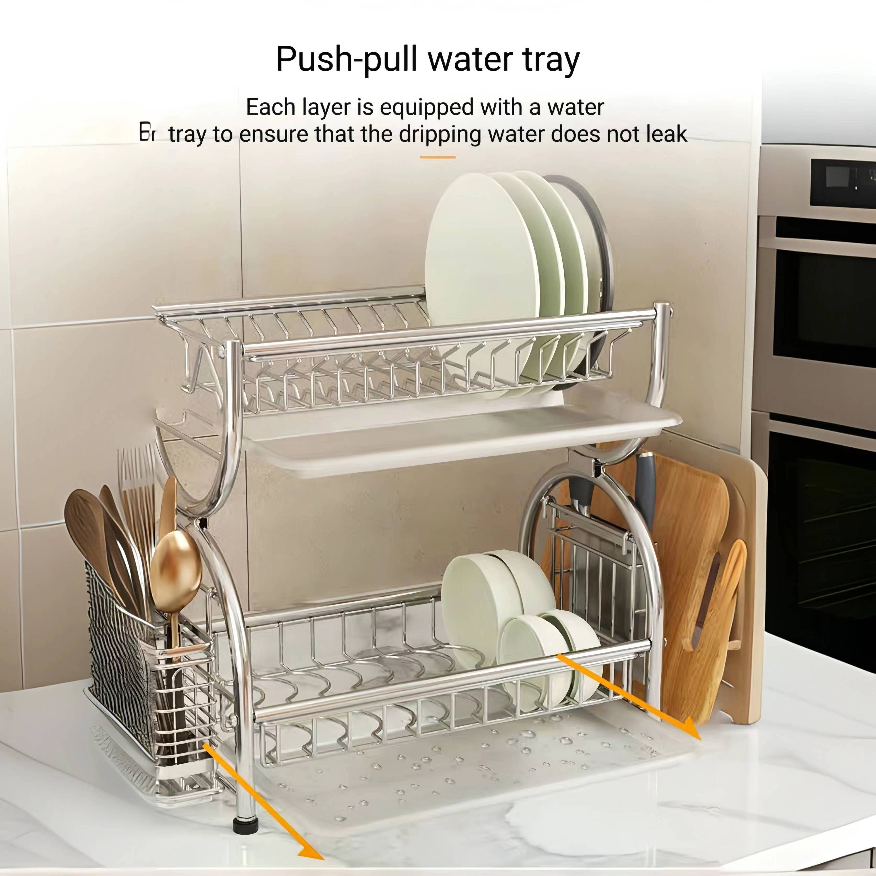 Dish Drying Rack for Kitchen Counter - 2 Tier Large Dish Rack with  Drainboard, Rustproof Dish Drainer with Utensil Holder for Sink, White