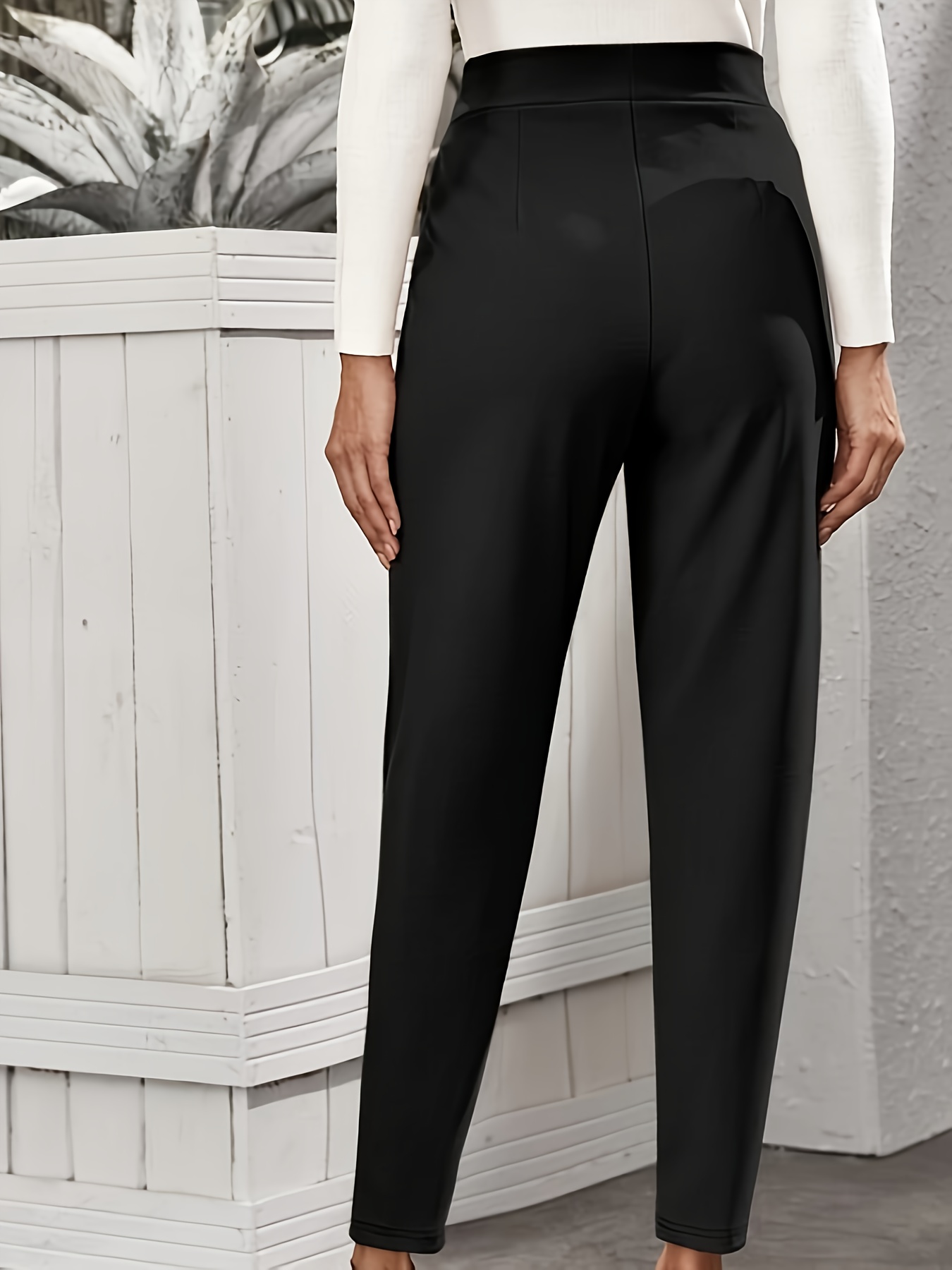 Solid Slant Pocket Tapered Pants Casual High Waist Cropped - Temu