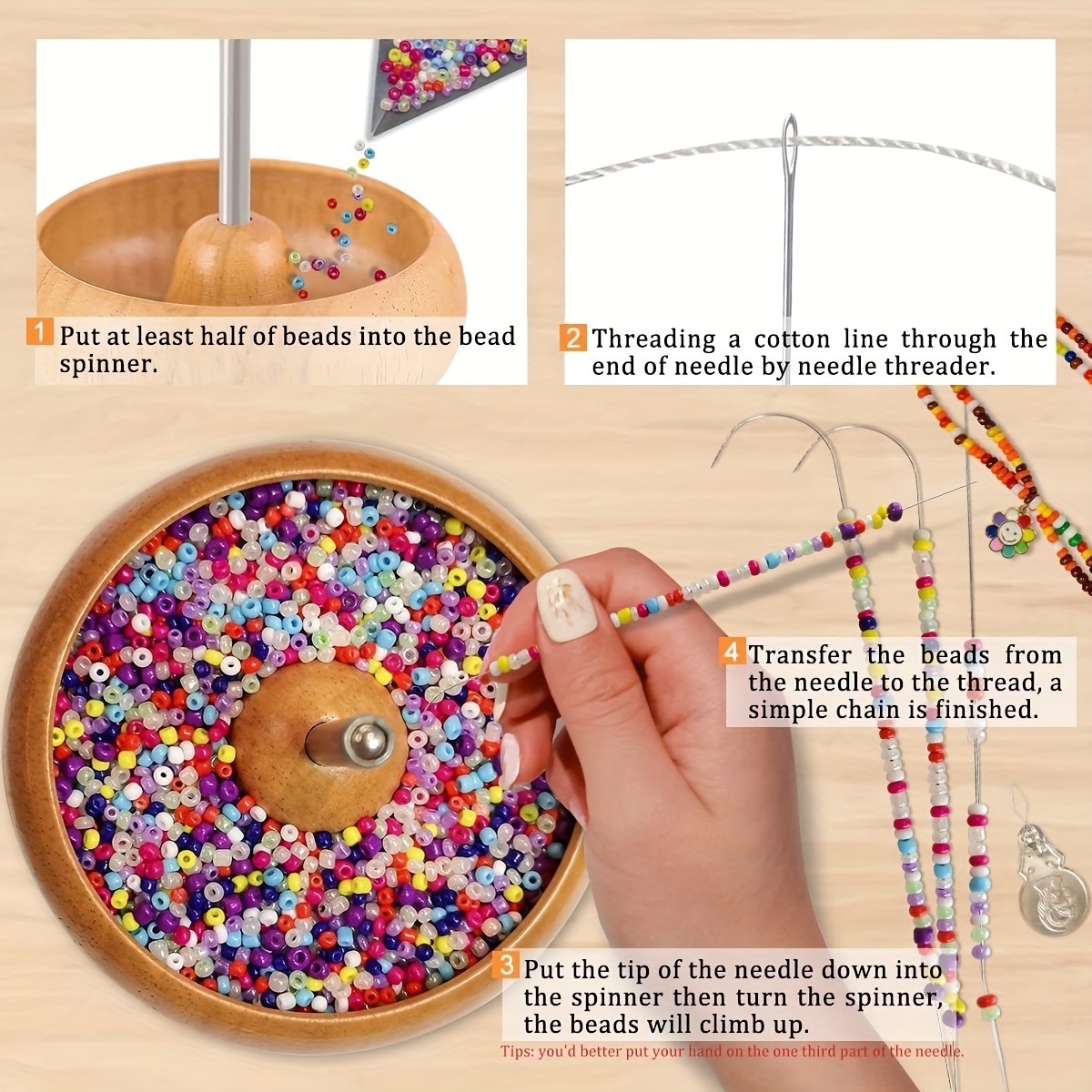 Bead Spinner Bead Stringing Tool Beads Spinner for Seed Bead-10.5 x 14 CM