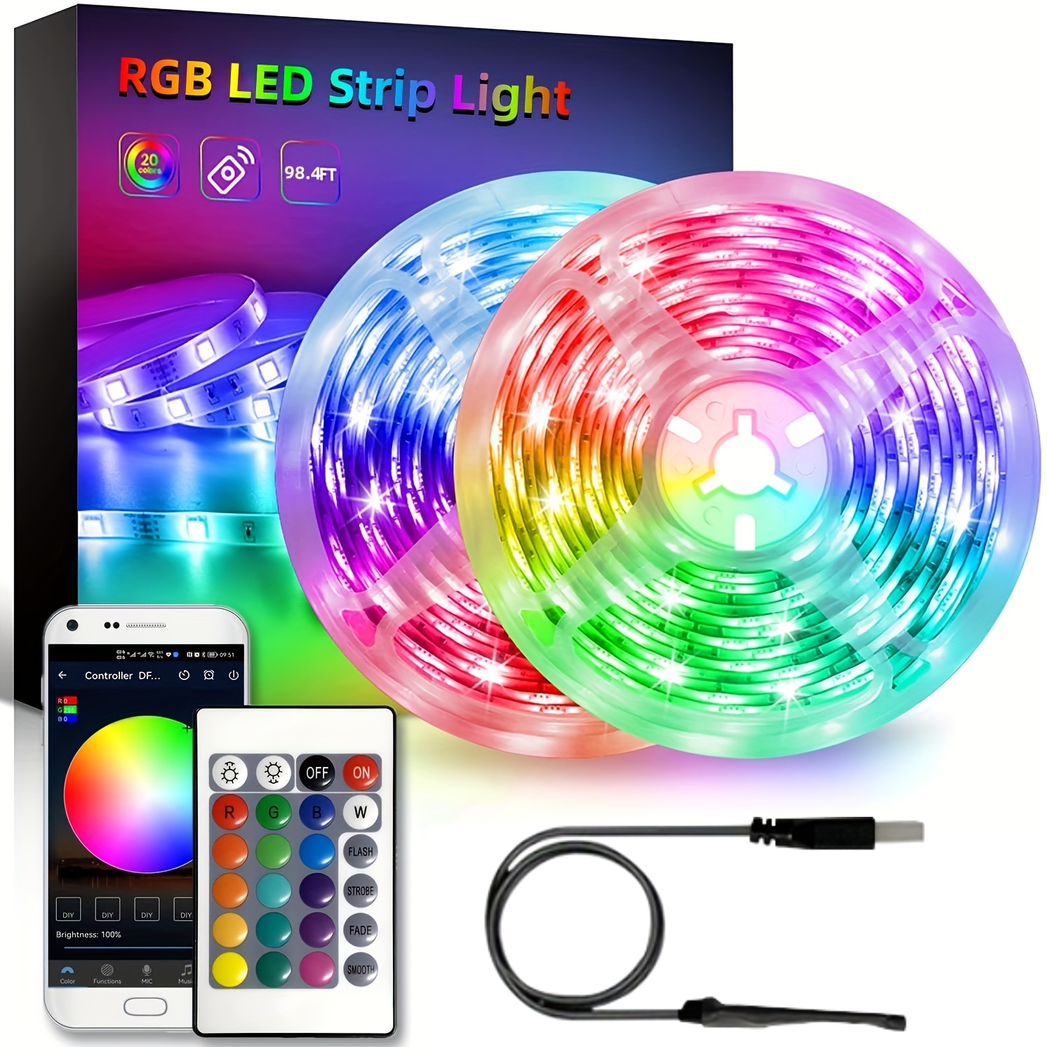 Guirlande lumineuse,Ruban RGB Flexible 5050, 5m 12V LED, ruban LED