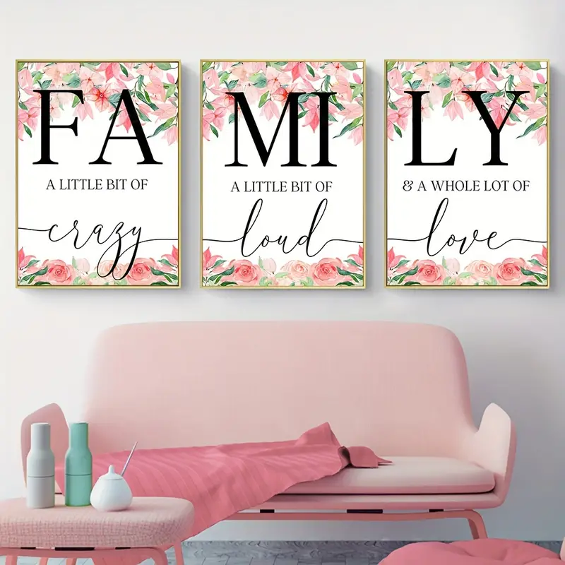 Family Signs Wall Art Set Of 3 Prints A Little Bit Of Crazy Quotes Poster  Canvas Painting For Living Room Above Couch Wall Decor With Inner Frame 