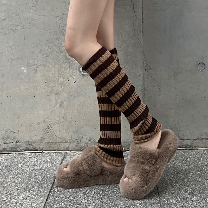 Striped Leg Warmers Colorblock Knitted Knee High Socks - Temu