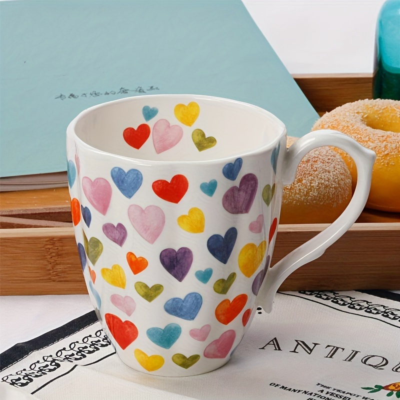 

1pc, 13oz Cute Coffee Mug For Women Bone China Coffee Mug Cute Mugs Christmas Mugs Birthday Gifts For Mom Friends (hearts)