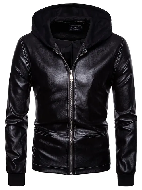 Man Black Leather Jacket - Temu