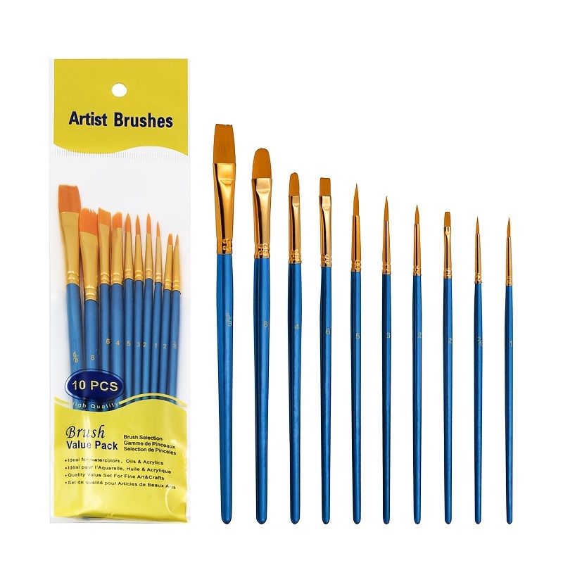 10pcs/pack Watercolor Paint Brush, Acrylic Paint Brush, Nylon Hair