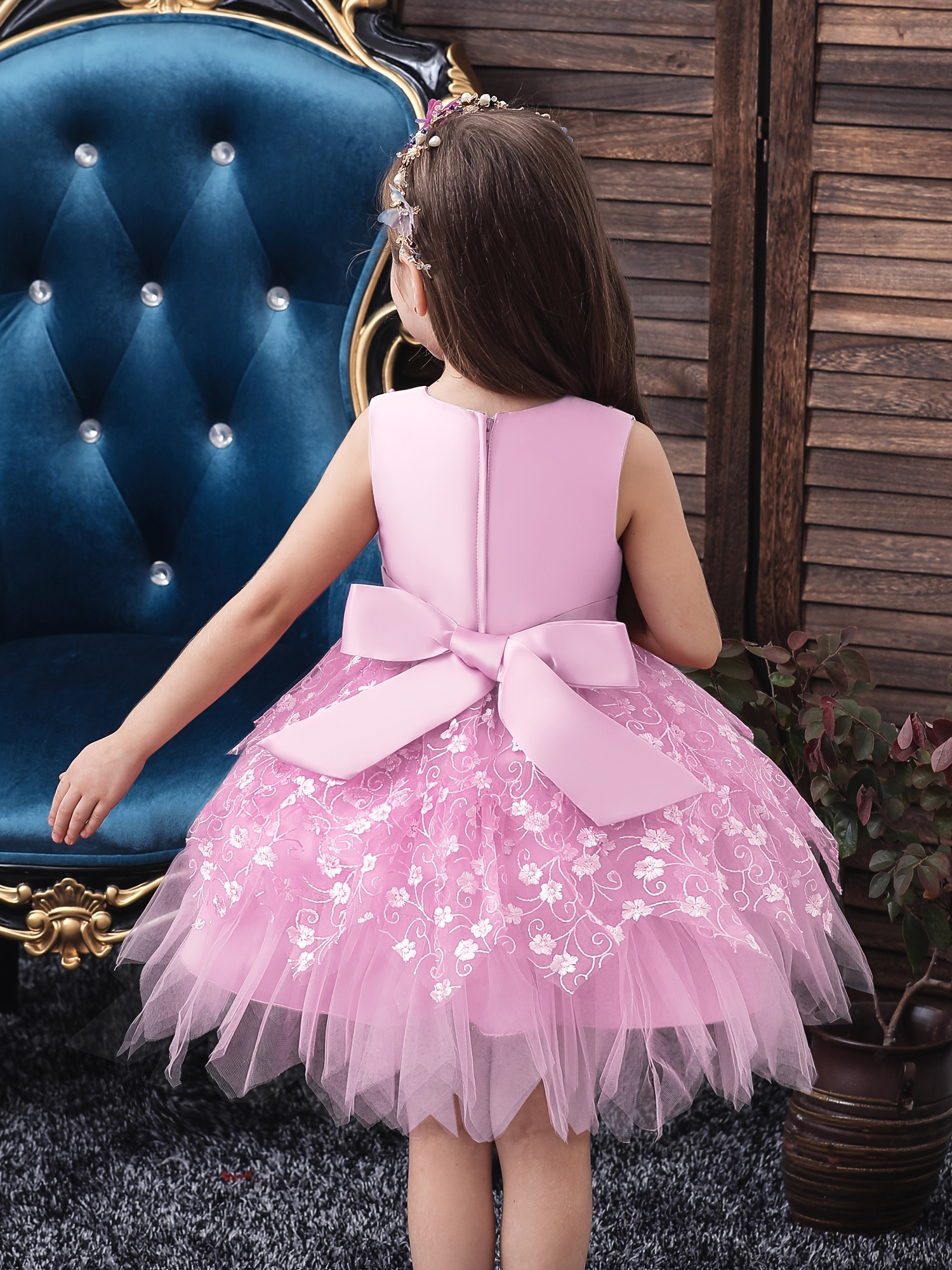 Girls Princess Dress Embroidery Lace Tulle Dress Wedding Flower Girls  Performance Dress For Evening Birthday Party Kids Clothes - Temu