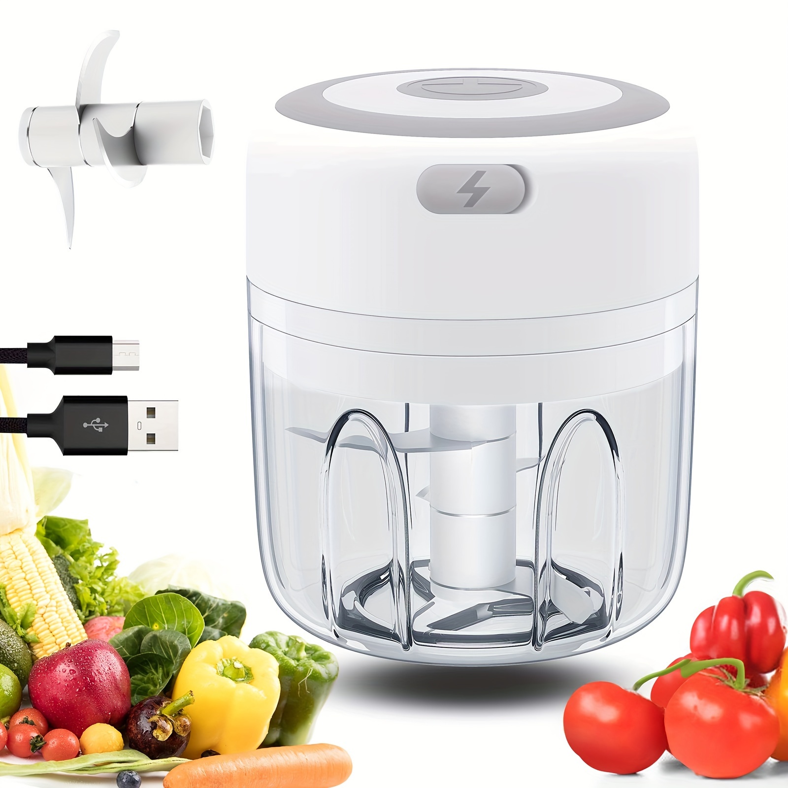 Mini hachoir de cuisine USB rechargeable, 300 ML, moulin à ail, gingembre,  poivrons, carottes, légumes, oignons