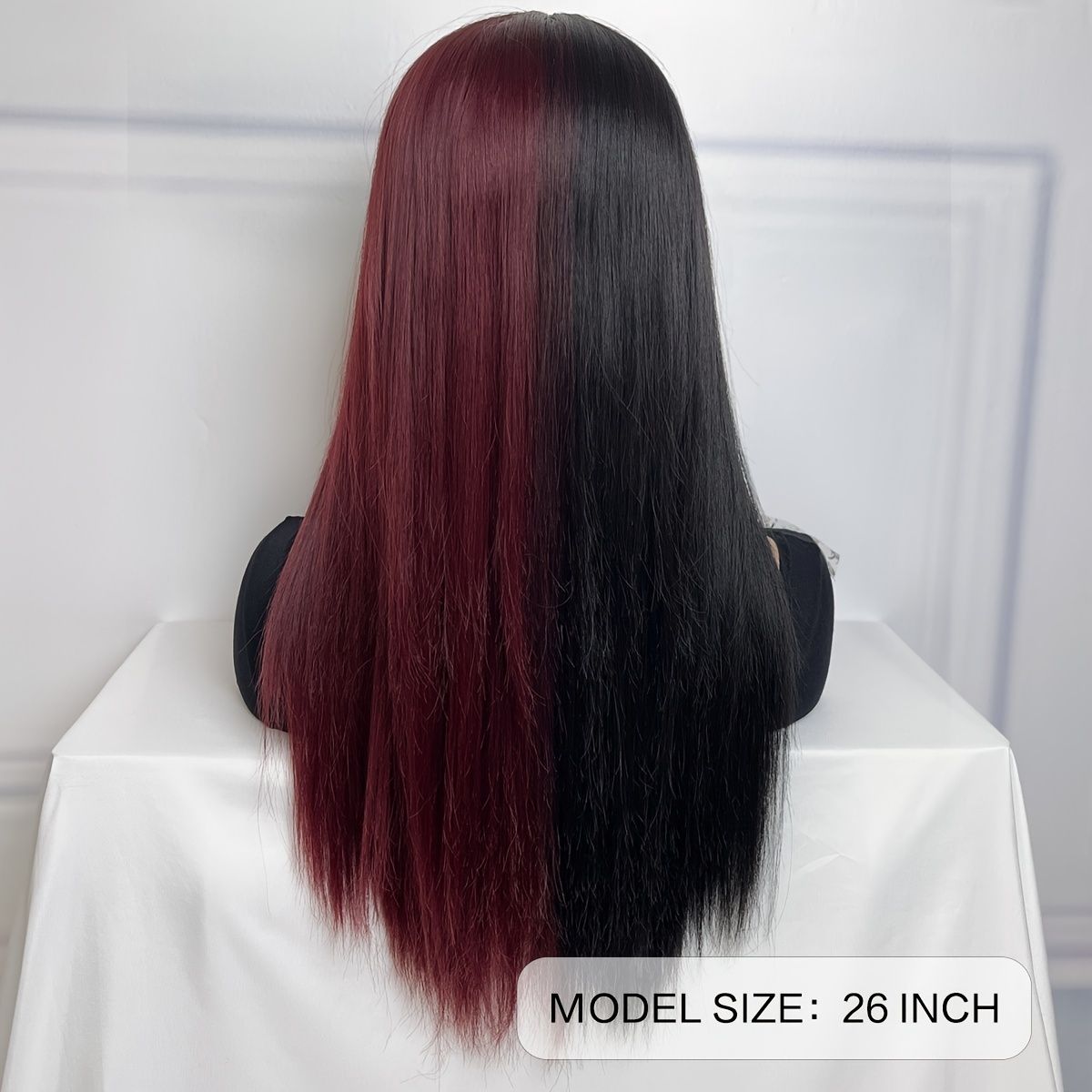 26 Inch Synthetic Straight Silky Black Red Two Tone Hair Wigs With Bangs  For Women Daily Used | Shop Now For Limited-time Deals | Temu
