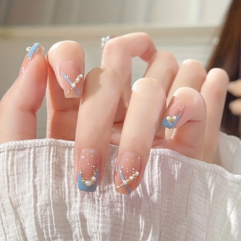 Pastel French With Mini Pearls Custom Press on Nails Luxury False