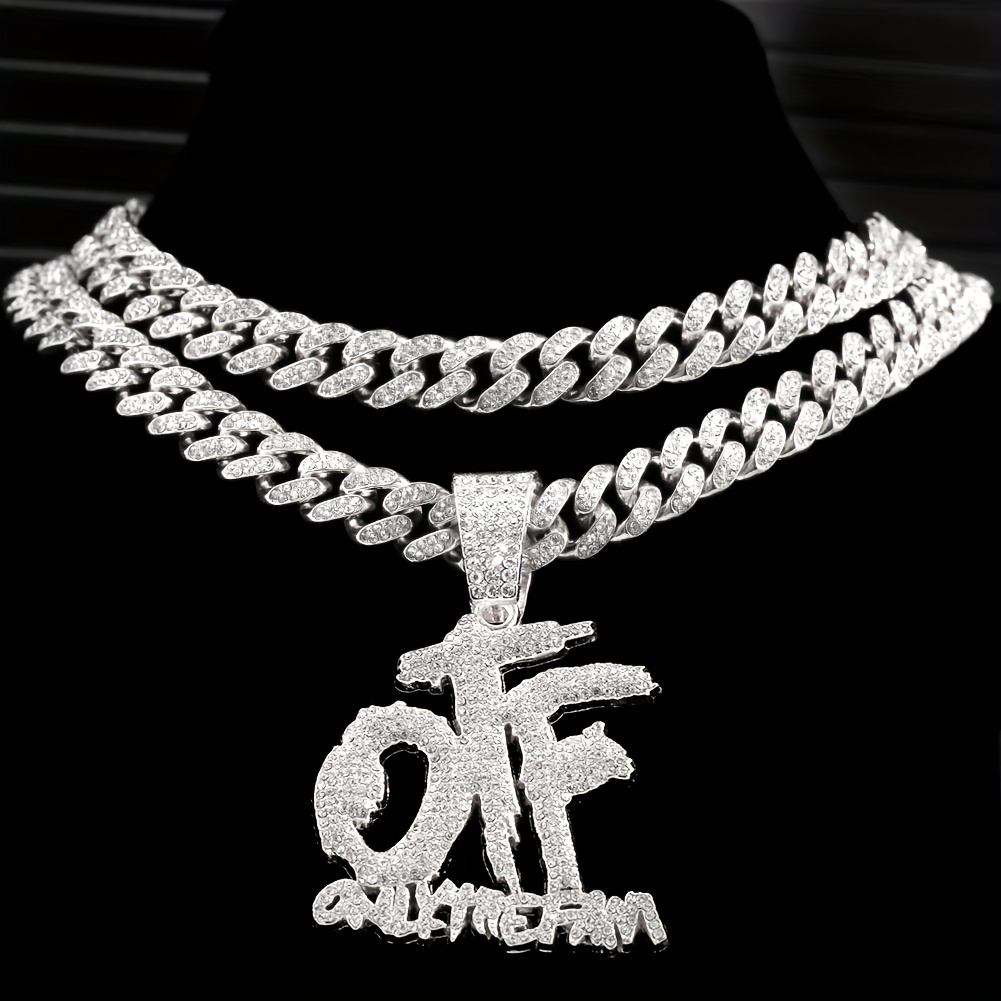 

1pc Hip Hop The Family Otf Letter Pendant Necklaces For Men Women, Miami Iced Out Bling Cuban Chain Necklace, Punk Jewelry Gift, Father's Day Gift