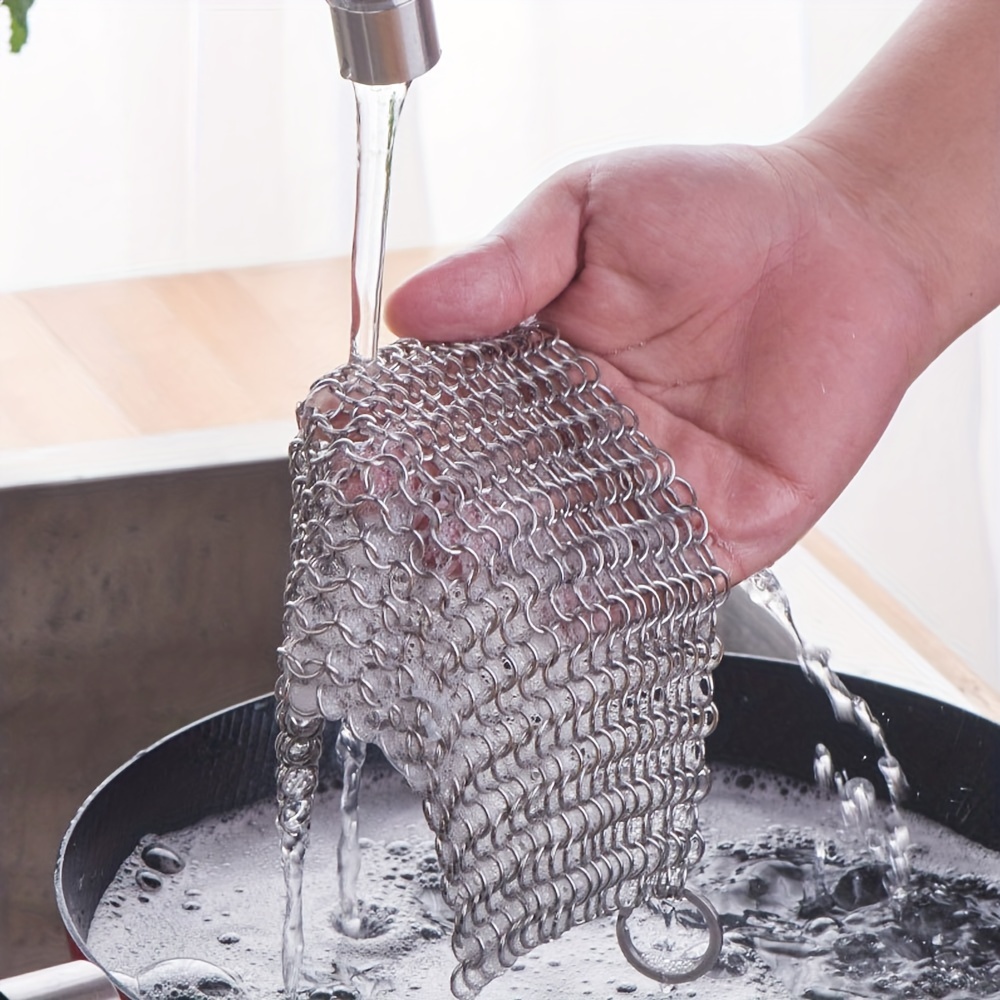 Cast Iron Cleaner, Stainless Steel Pot Brush Net, Cast Iron Chainmail  Scrubber, Metal Scrubber, Premium Cleaning Tool For Cleaning Pots, Woks,  Pans, Bbq Grill, Cleaning Supplies, Cleaning Tool, Christmas Supplies - Temu