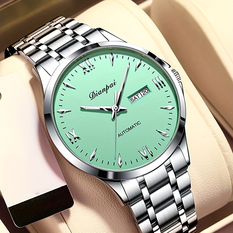 Men's Automatic Mechanical Watch Green Dial Waterproof - Temu