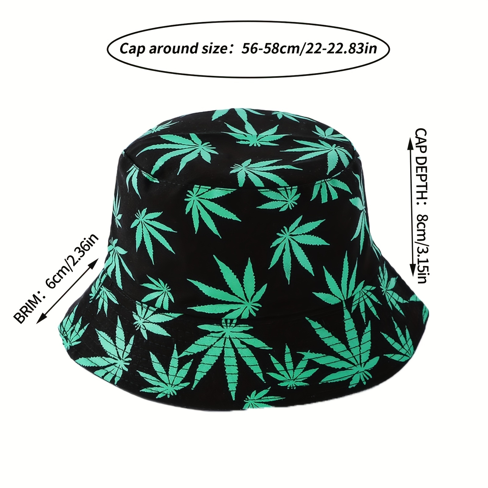 Leaf Print Reversible Bucket Hat Hip Hop Couple Beach Sun Hat