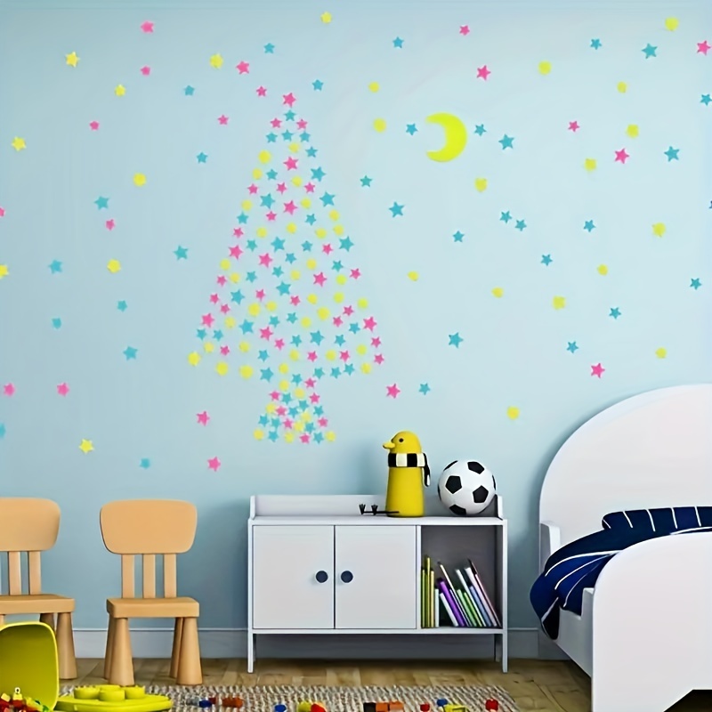 Pegatinas luminosas 4 Uds. Pegatinas de pared de estrellas luminosas de  luna pegatina fluorescente de decoración de techo para habitaciones de  niños azul Rojo Verde Cocina, Decoración y Otros