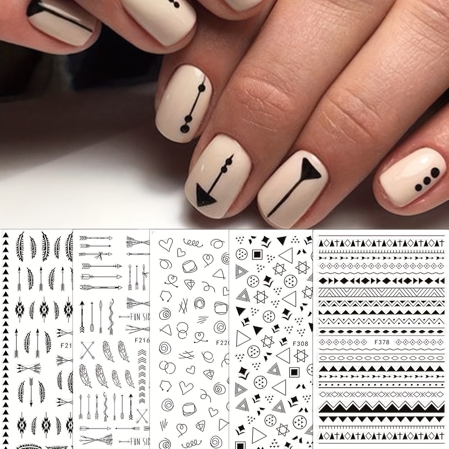 Black Star Nail Stickers Abstract Geometric Nail Art Decal 3D Self-Adhesive  Nail Decoration Supplies 2022 Black Line Star Moon Funky Design Spring