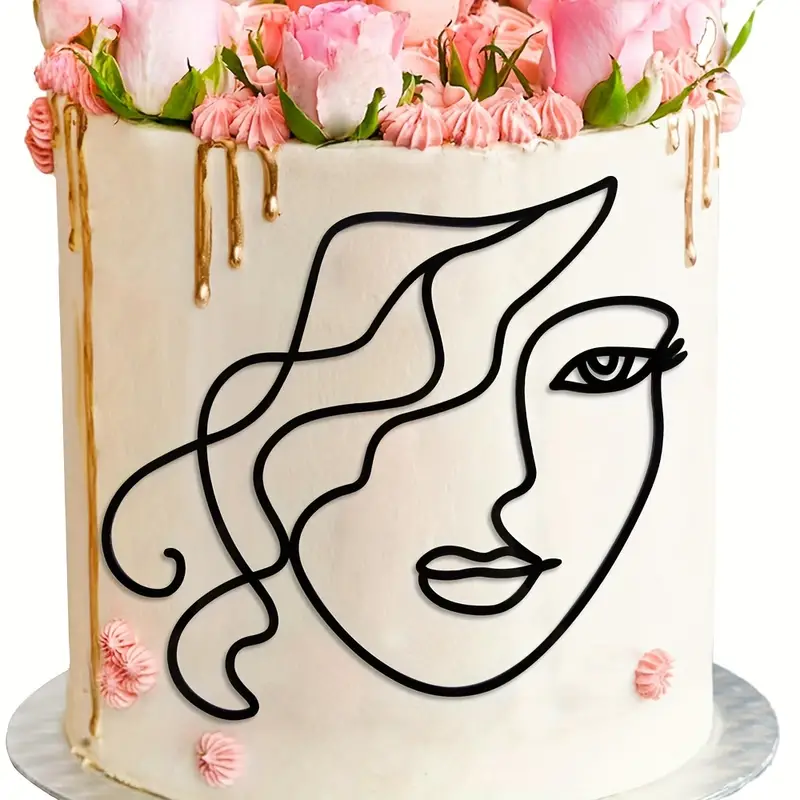Minimalist Line Lady Face Cake Topper Boho Cake Topper - Temu