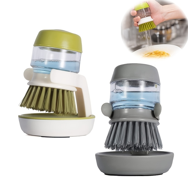 Dish Pots Scrub Brush with Soap Dispenser Holder Dishwashing Removable  Cleaning Brushes Scrubber Kitchen Tool