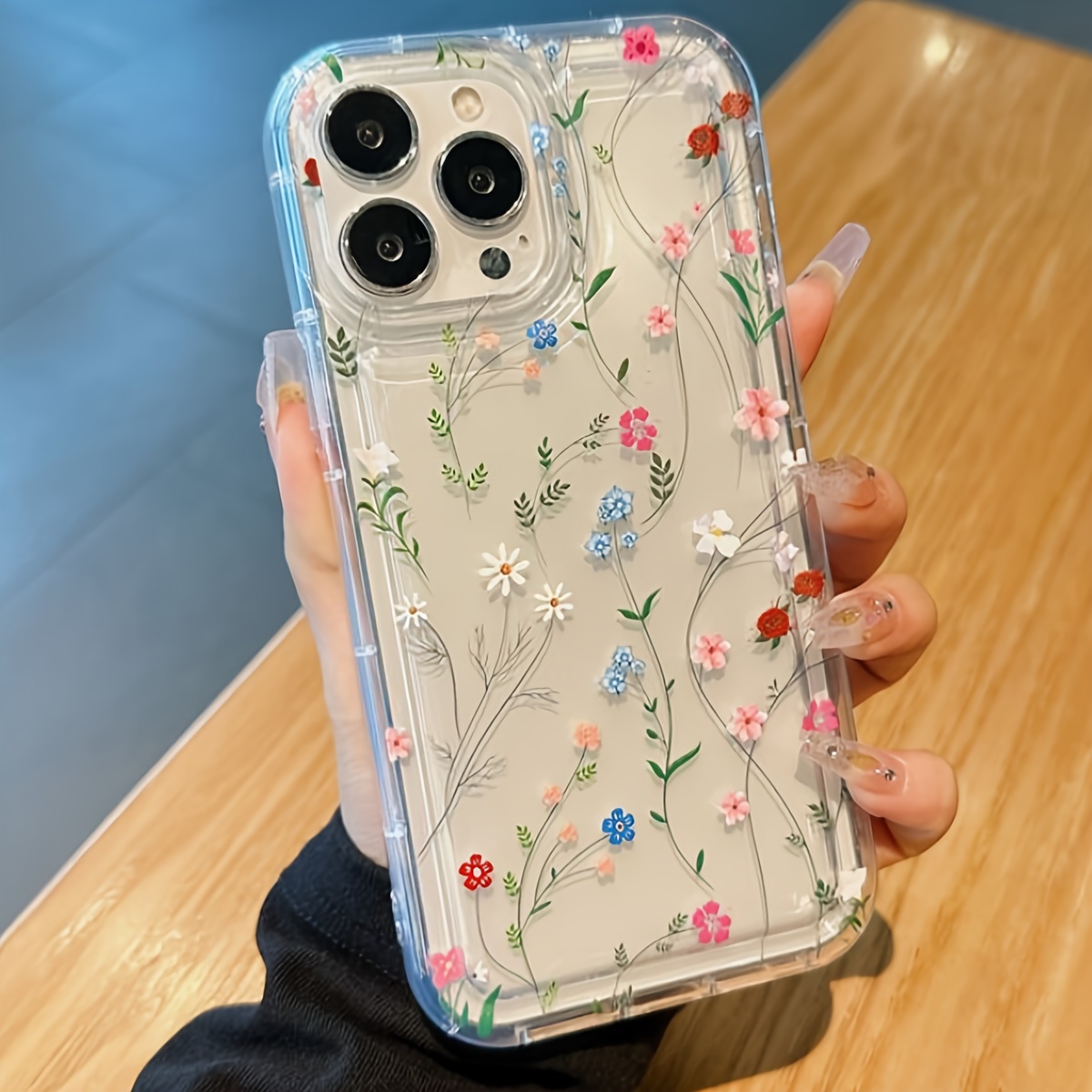 

Étui de téléphone transparent antichoc à motif floral coloré tendance pour iPhone 15 14 11 Pro Max