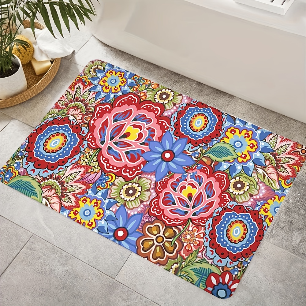Black Boho Floral Kitchen Rug Set of 2 Anti Fatigue Bohemian Kitchen Mats  for Floor Non Slip Cushioned Farmhouse Kitchen Rugs and Mats Washable