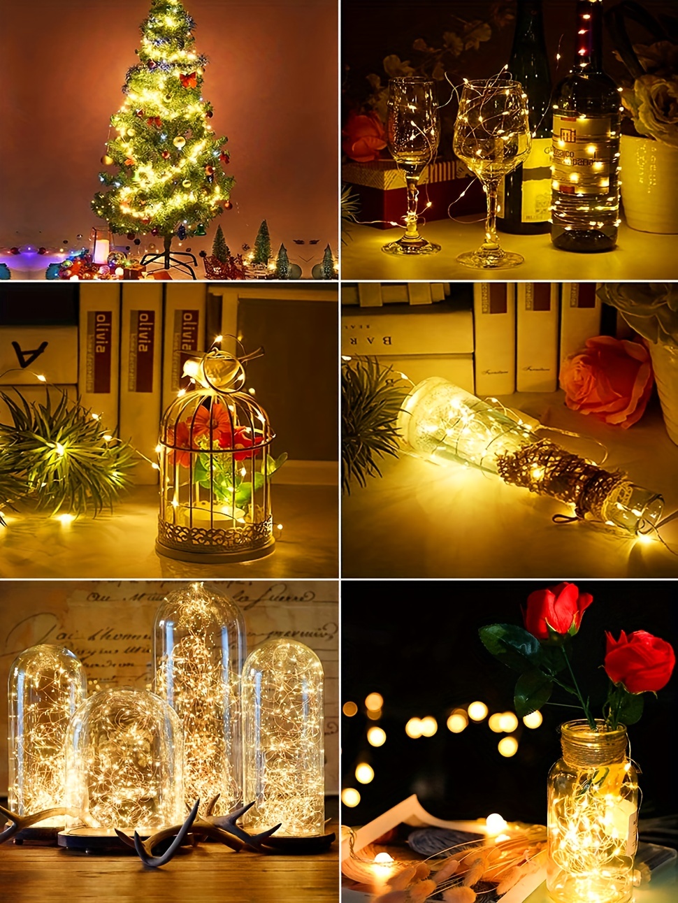 Ariceleo - Tira de luces de cobre, de pilas, mini luces para habitación,  Navidad, Fiestas, Boda, centro de mesa, decoración