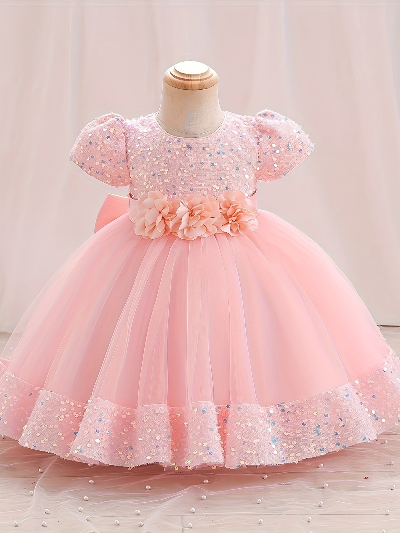 Robe tutu fille de princesse fuchsia à paillettes dorées pour filles