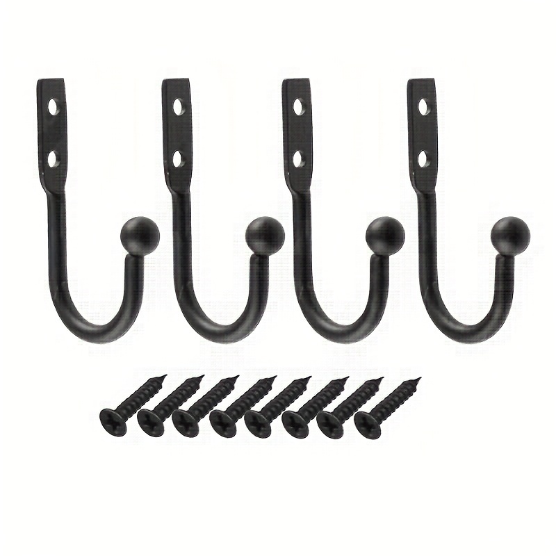 4pcs Iron Single Wall Hook, Clothes Hat Hook, Single Hook, Row Hook,  Curtain Hook, Cabinet Hook, Home Kitchen Hook