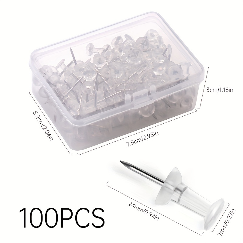 100pcs Large Push Pins, Clear Plastic Push Pins Thumb Tacks Decorative  Thumb Tacks With Stainless Steel Point Push Pins For Cork Board Wall Maps  Offic