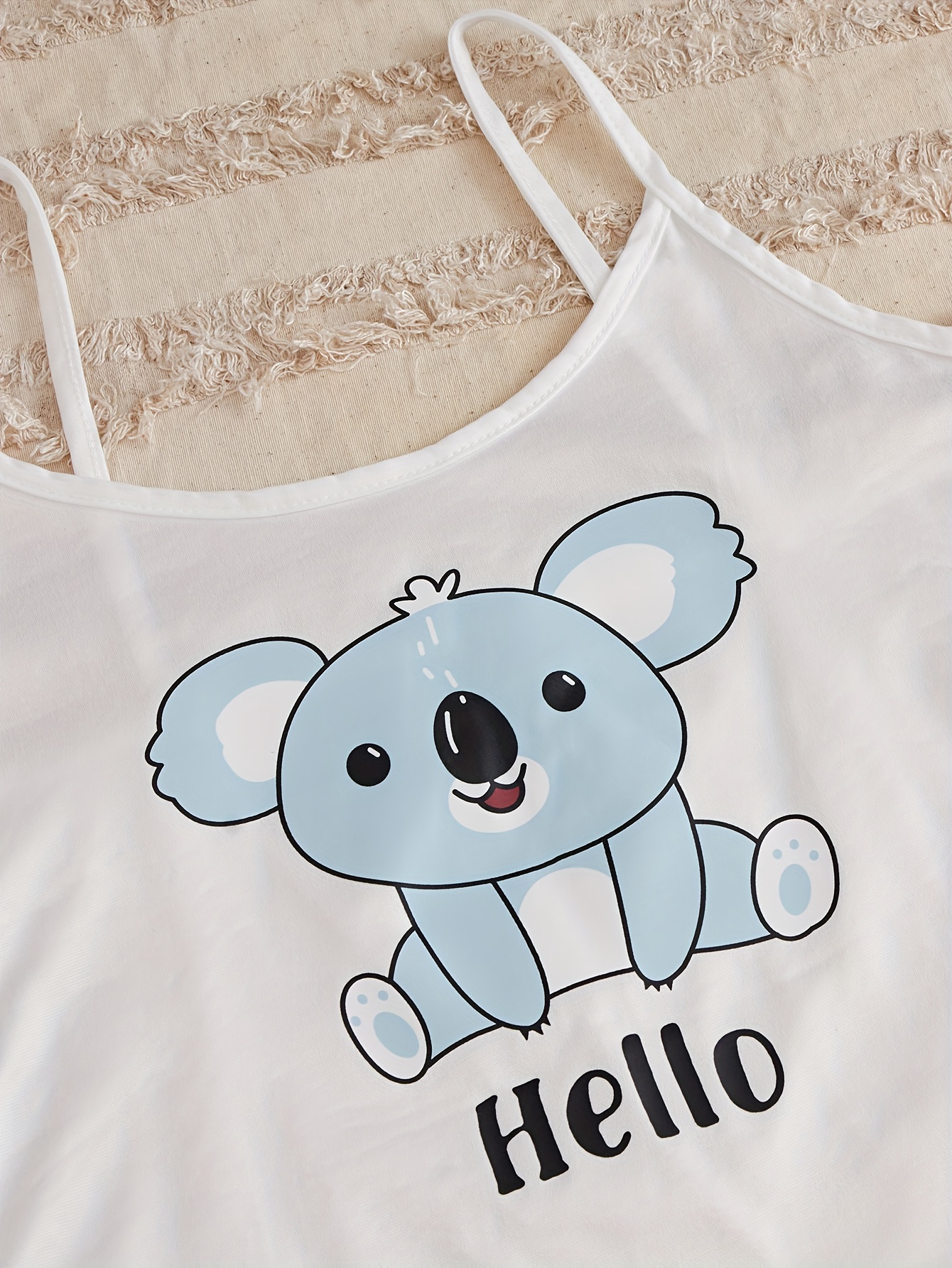 Cartoon Koala Print Pajama Set Short Sleeve Crew Neck Top - Temu