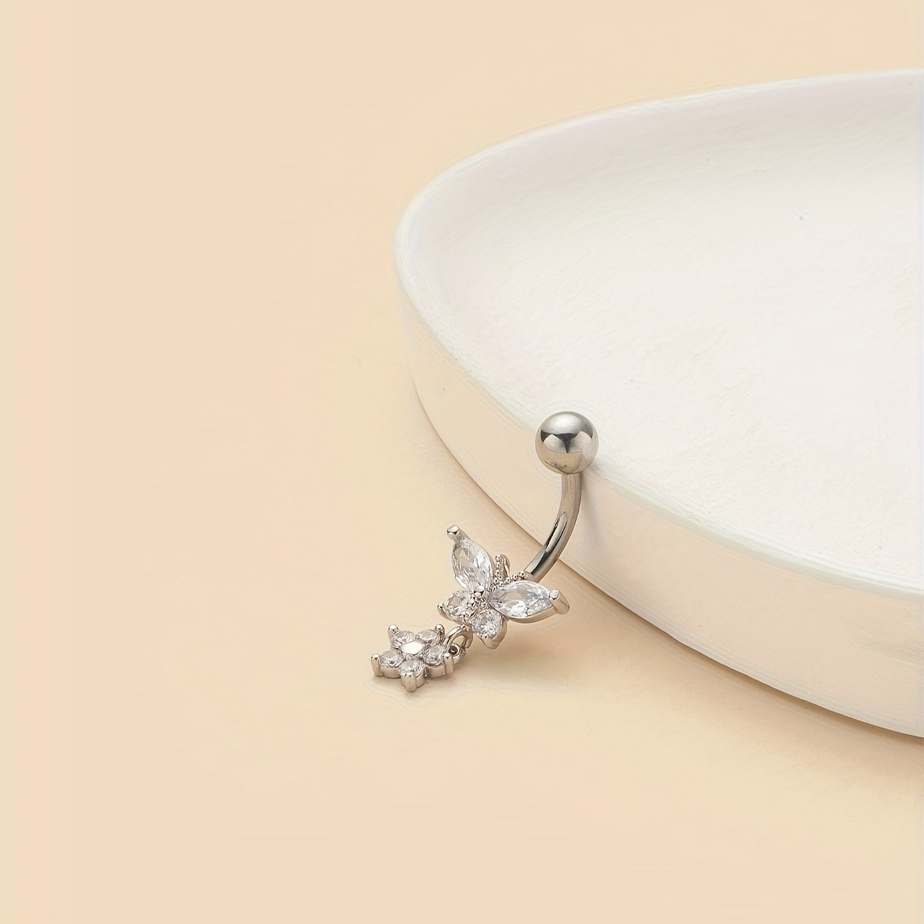 luxury white cz flower butterfly belly button ring elegant navel nail body piercing jewelry 1pc details 3