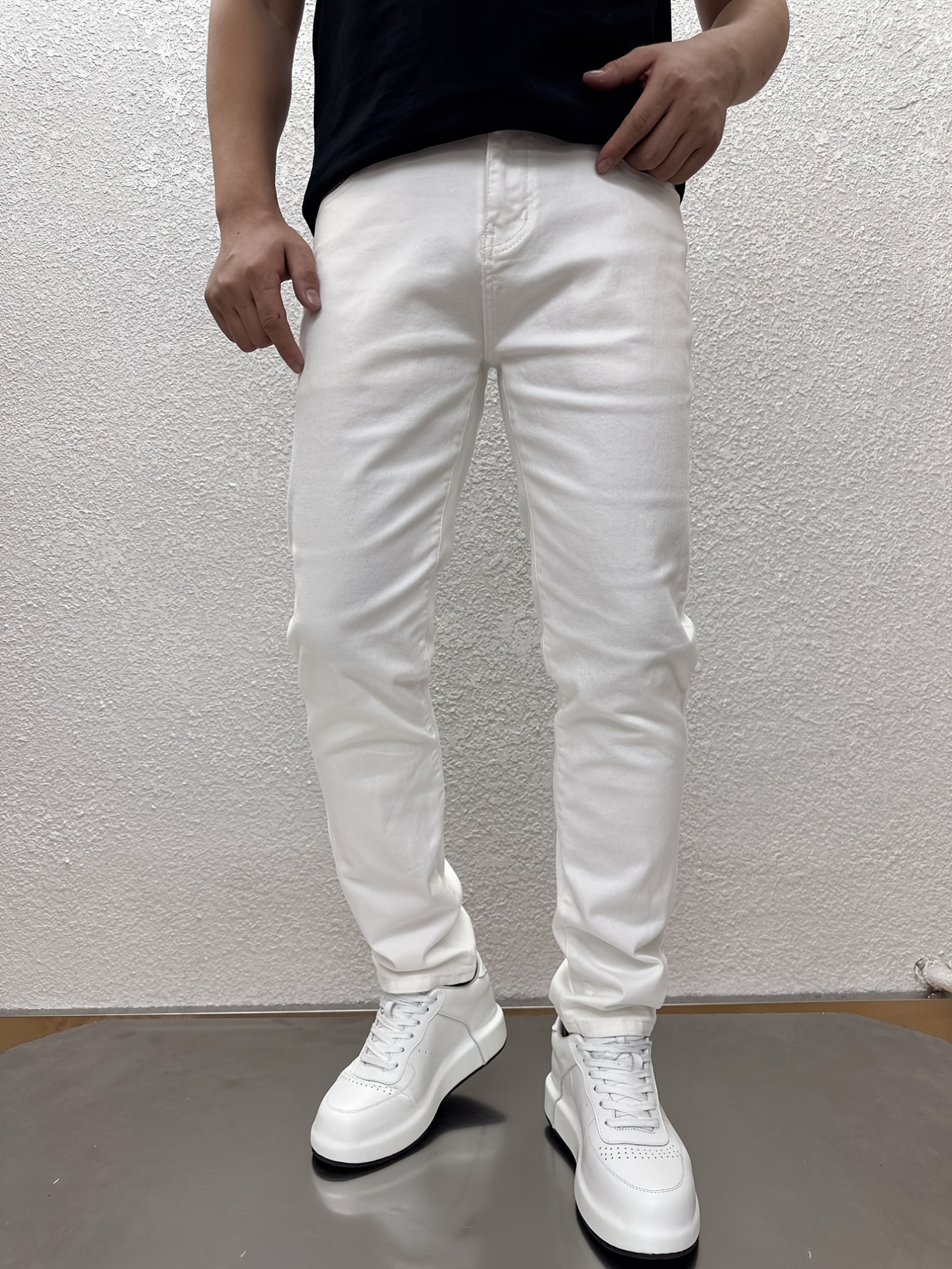 White Casual Pants Men's Ninth Pants Slim Fit Skinny Men White Pants  College Student Stretch Cropped Pants Summer Trendy Men | Lazada PH