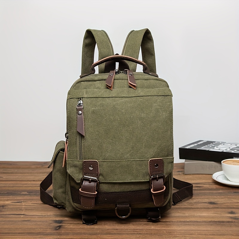 Canvas Casual Retro Small Backpack, Going Out Shopping Tablet Bag, Multi Functional Shoulder Bag - Click Image to Close