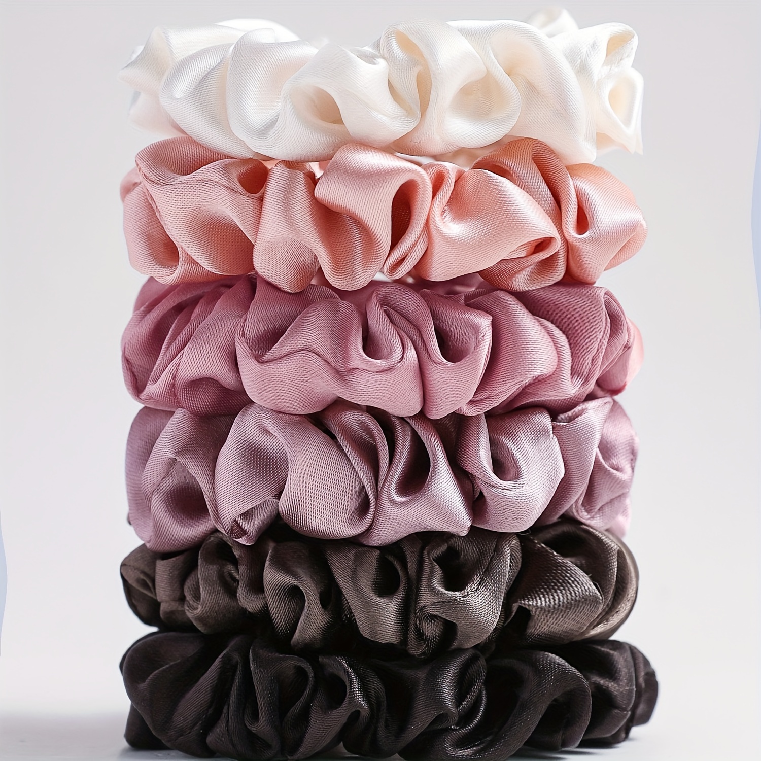 

6 Pcs Solid Color Satin Scrunchies Set - Soft And Comfortable Hair Ties For Ponytail And Hair Accessories