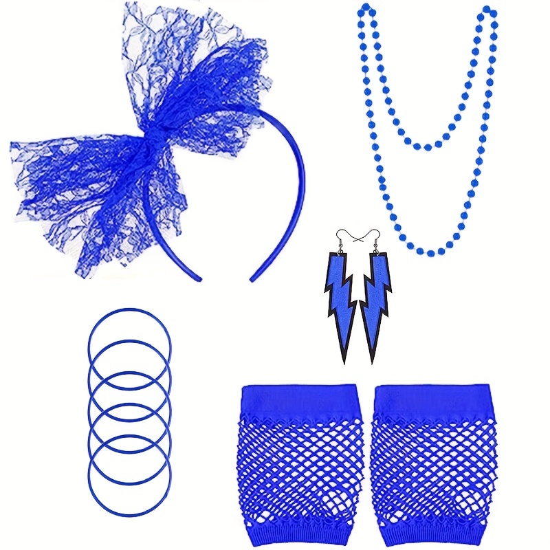 80s Accessories Lace Headband Earrings Fishnet Gloves - Temu