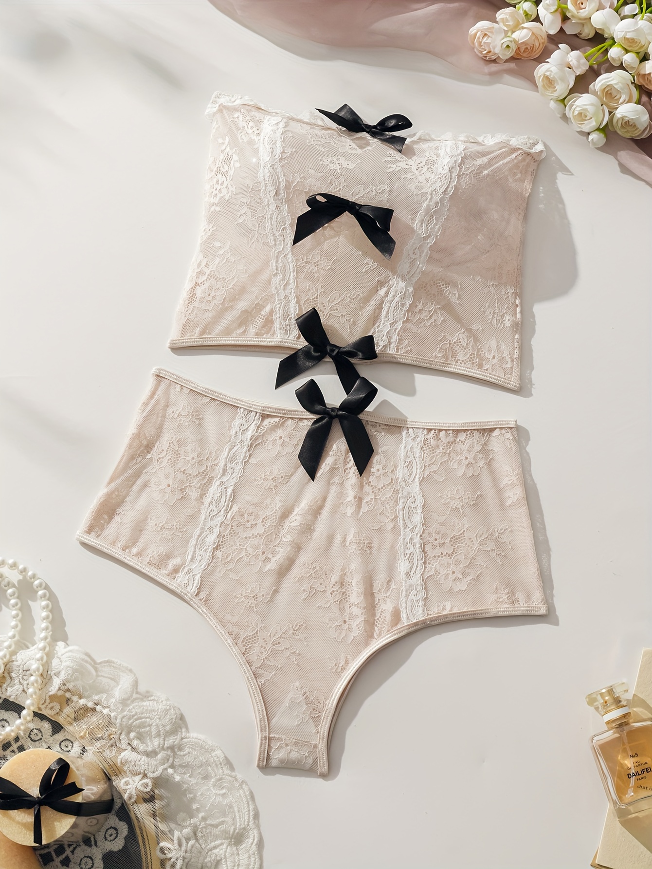 2pcs/Set Teen Girls' Lace Panties With Bow Decoration