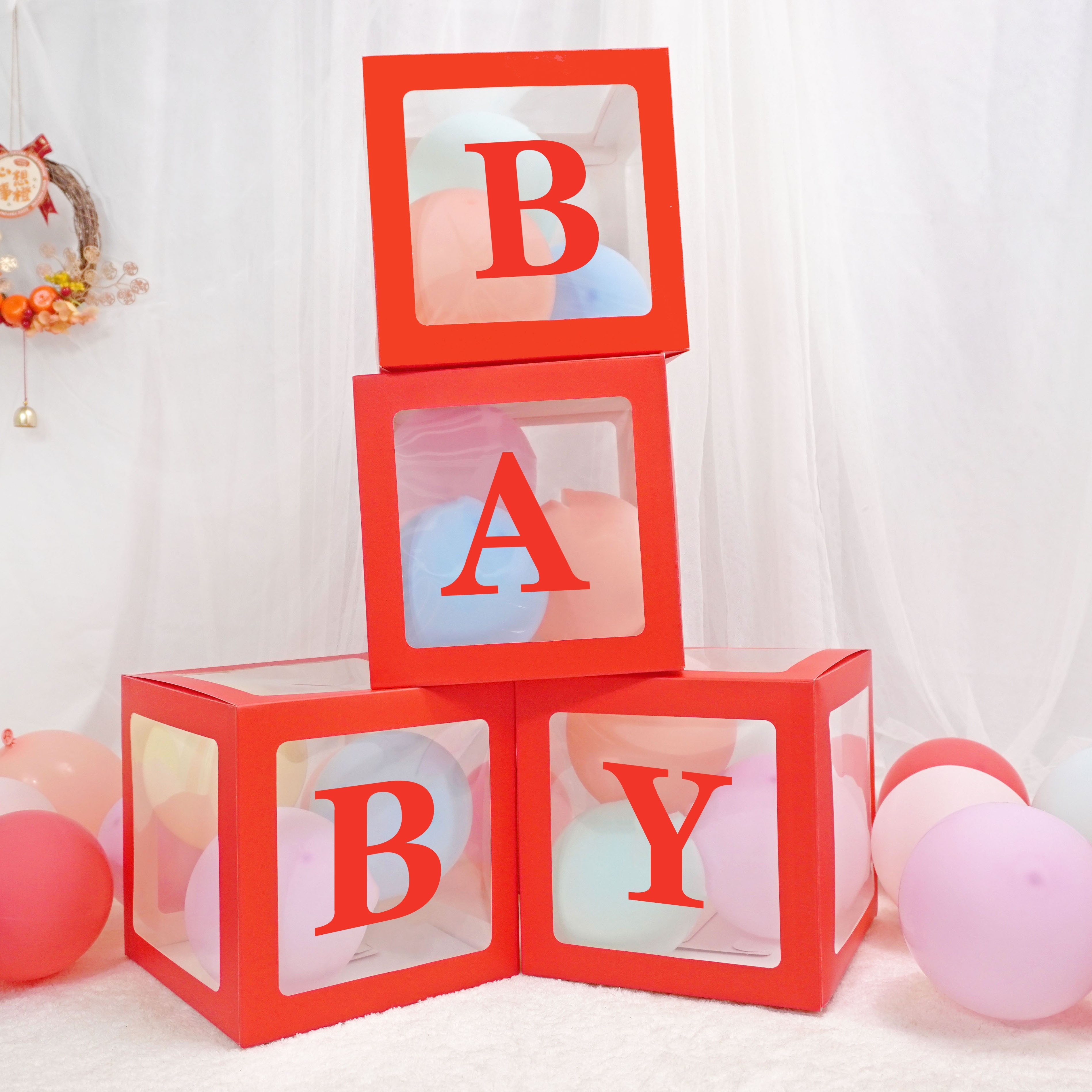 Cajas de bebé para baby shower con 30 letras (AZ + BABY), decoraciones de  baby shower, cajas de globos transparentes, bloques de bebé para baby  shower