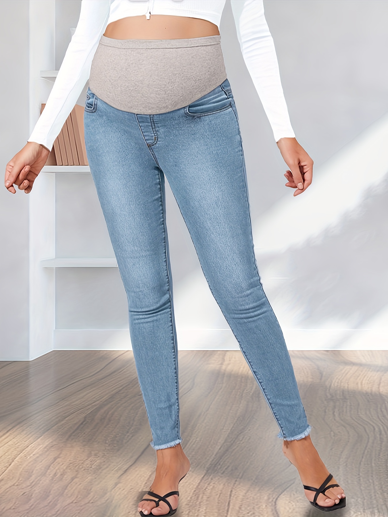 Women's Maternity Solid Fashion Casual Jeans Slim Fit Denim - Temu United  Kingdom
